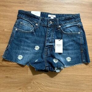 Forever 21 Premium Daisy Embroidered Denim Shorts